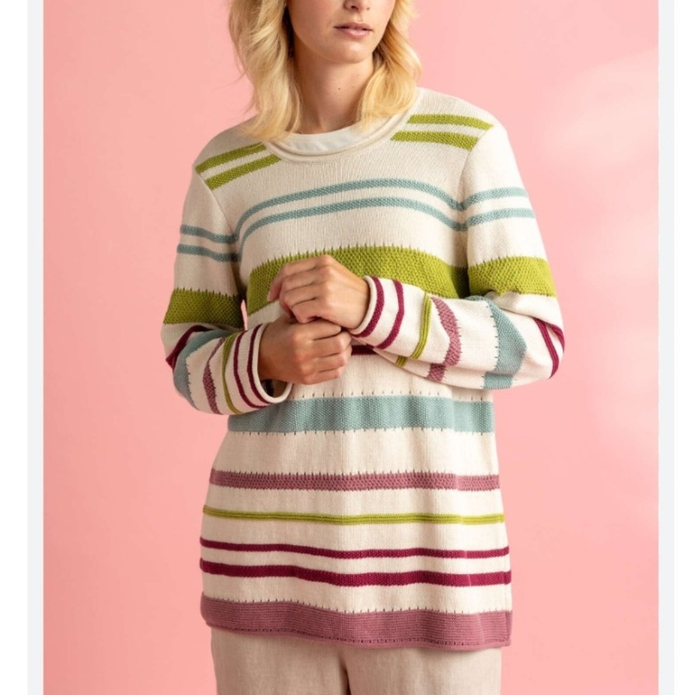 Gudrun Sjoden EDNA BASTIS Women Striped Knit Sweater Tunic Recycled Cotton SMALL